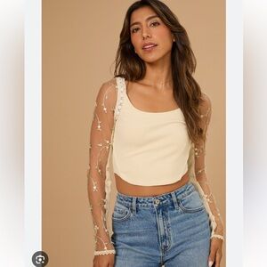 Altar'd State Cream Floral Mesh Crop Top